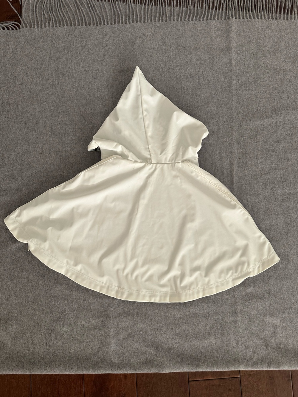 Ivory Hooded Rain Cape with Black Stripe Lining - Picture 4 of 4